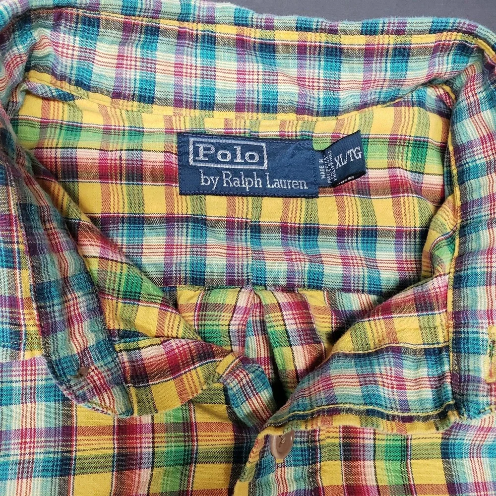 POLO RALPH LAUREN XLMen's‎ Bright Madras Plaid Epaulettes Button Down Shirt